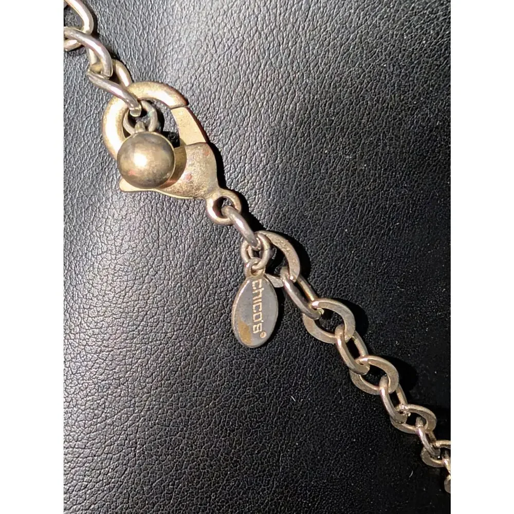 Chico's Signed Gold Tone Necklace With Faux Turquoise & Blue Cabochons